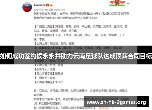 如何成功签约侯永永并助力云南足球队达成顶薪合同目标 如何成功签约侯永永并助力云南足球队达成顶薪合同目标